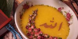 تزیین شله زرد شیک و ساده با دارچین و گل محمدی برای سفره افطار