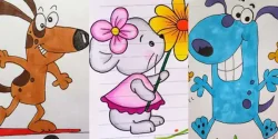 نقاشی دفتر مشق کلاس اول زیبا و ساده با مداد رنگی و پاستل