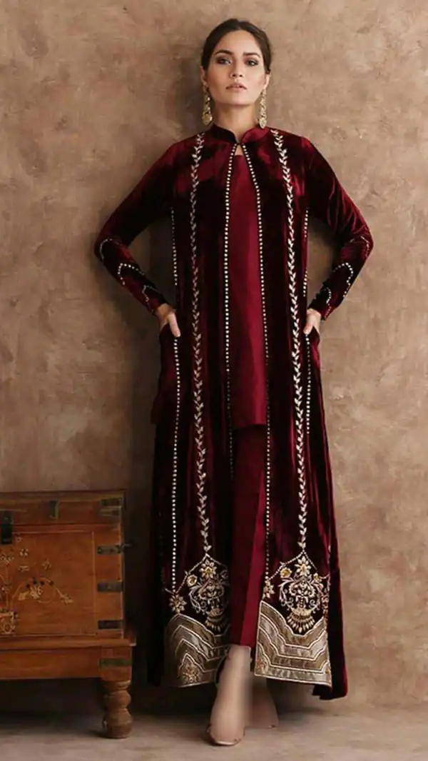 مانتو مخمل سوزن دوزی