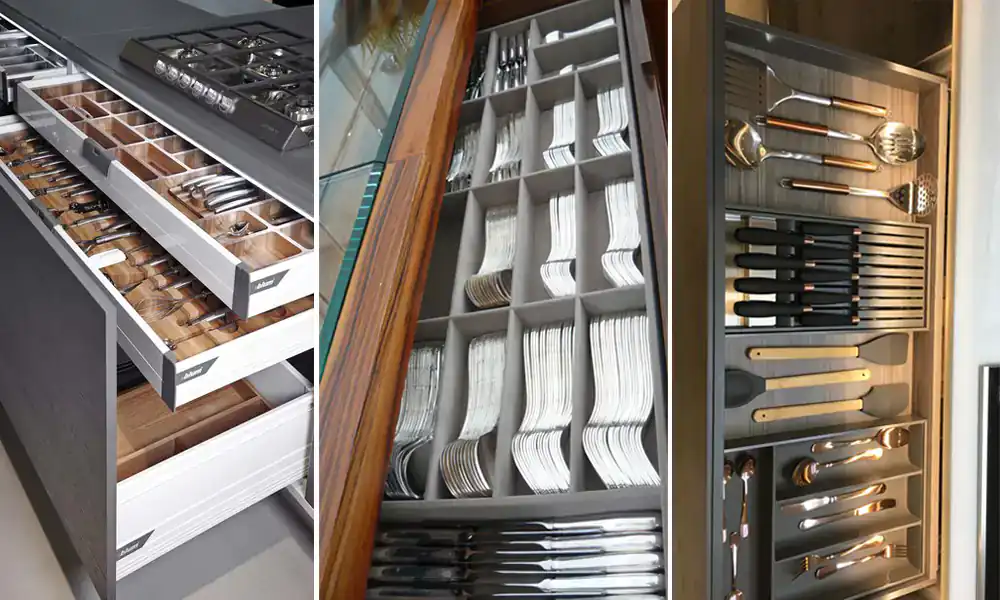 چیدمان قاشق و چنگال در کابینت