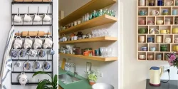 چیدمان لیوان در کابینت و شلف آشپزخانه برای بانوان خوش سلیقه