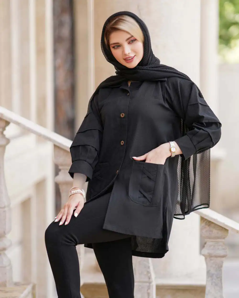 مانتو با پارچه لنین مشکی