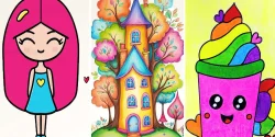 نقاشی دخترانه زیبا و آسان رنگی برای نقاش کوچولو های دوست داشتنی