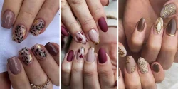 طراحی ناخن پاییزی شیک و جدید از رنگ های نود و رنگ آلویی سال