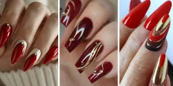 کاشت ناخن قرمز طلایی از جذاب ترین طرح های خاص و به روز