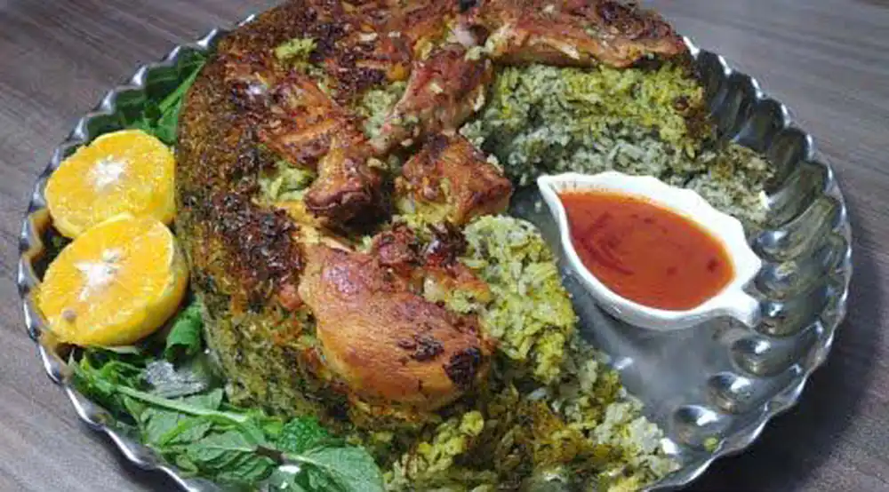 تزیین سبزی پلو با مرغ