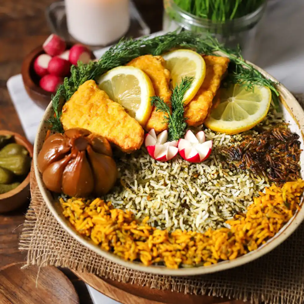 تزیین سبزی پلو با مرغ