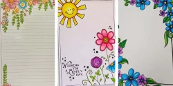 نقاشی گل برای حاشیه دفتر مشق جدید، ساده و دخترانه ی کیوت