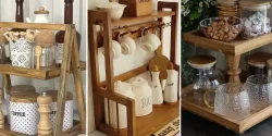 مدل چیدن استند آشپزخانه برای عروس با بانکه و تخته سرو