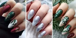 طراحی ناخن زمستانی با دیزاین دانه برف و کریسمس برای امسال