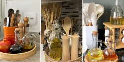 چیدمان استند کنار گاز با بانکه و وسایل شیک و کاربردی برای منزل امروزی