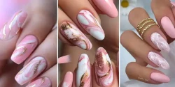 مدل ناخن مرمری صورتی شیک و دخترانه از جدیدترین ژورنال های زیبایی امسال