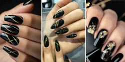 مدل ناخن طلایی مشکی شیک و دخترانه برای بانوان خوش استایل و خوش سلیقه
