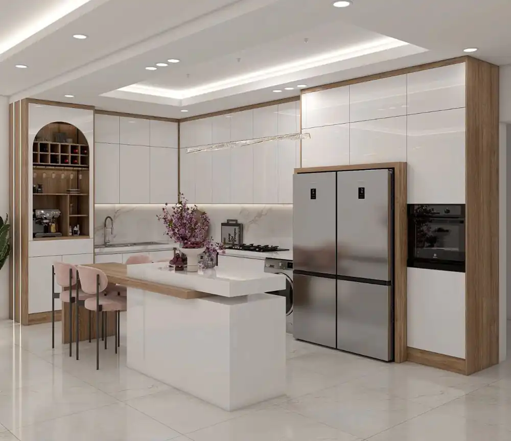 کابینت مدرن سفید و چوب