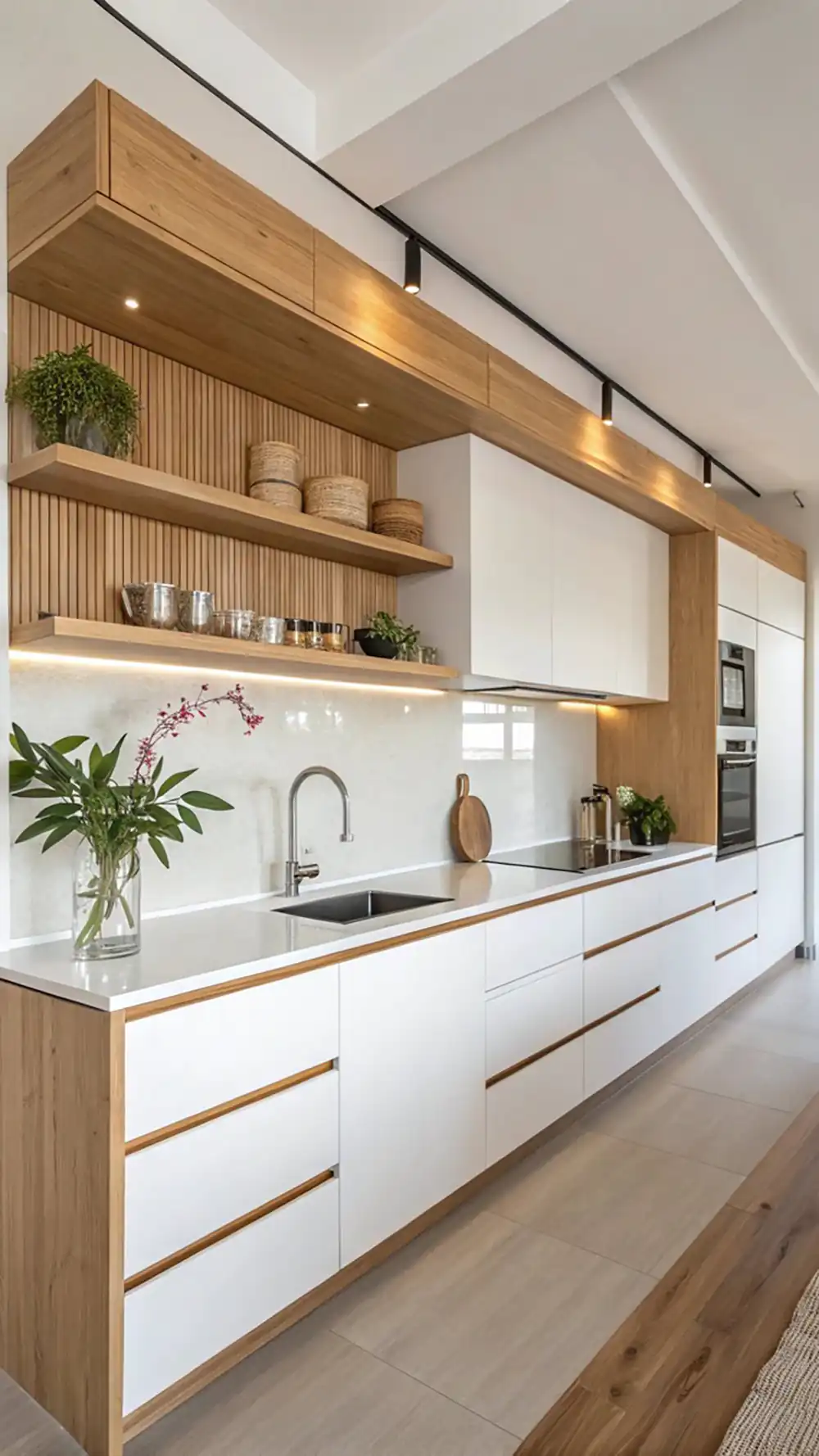 کابینت مدرن سفید و چوب